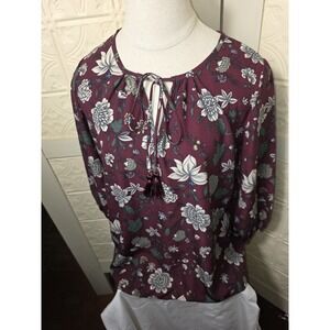 Kaileigh Blouse Maroon Floral Womens Size S
